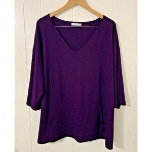 Bryn Walker Purple Kangaroo Pocket Boxy Oversized Top Medium Lagenlook Artsy